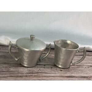 Everlast Hand Forged Aluminum Sugar & Creamer Set W/ Lid Hammered Vintage